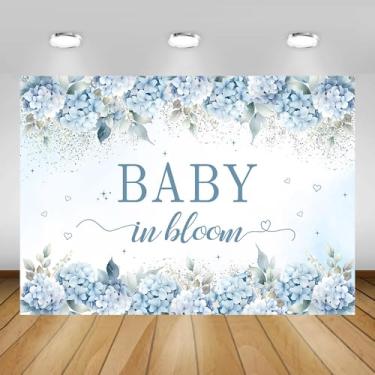 Imagem de AIBIIN Pano de fundo para chá de bebê, hortênsia azul, 2,1 x 1,5 m, fundo fotográfico, elegante, faixa de festa com tema de natureza floral, suprimentos de festa