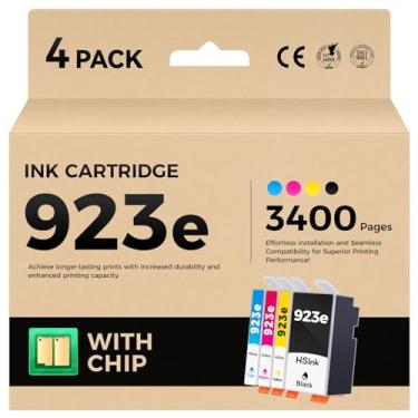 Imagem de Cartuchos de tinta 923 923e com chip, pacote com 4, substituição de alto rendimento para HP 923 923e 923XL, compatível com HP OfficeJet Pro 8135e 8138e 8139e 8122e 8120 8123 8130 8133, preto, ciano