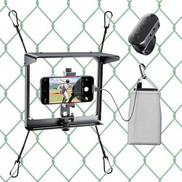 Imagem de Kit de montagem de cerca de telefone com controle remoto de sombra e zoom para iPhone, kit de transmissão de câmera para gravação GoPro de beisebol/softbol/tênis, suporte de clipe ajustável para Mevo