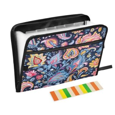 Imagem de Wassud Pasta organizadora de arquivos de papel A4 com estampa floral com etiquetas e pasta de arquivos expansível, 13 bolsos