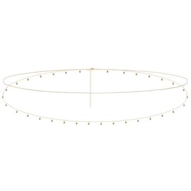 Imagem de Yymobt Corrente de barriga feminina banhada a ouro ajustável à prova d'água - Corrente delicada de contas de biquíni com fecho lagosta para festa na praia