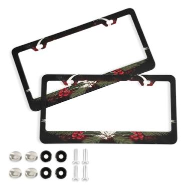 Imagem de Wassud Fundo xadrez com veado (2) moldura de placa de licença com parafusos, 2 pacotes de molduras decorativas de etiqueta de carro de alumínio, acessórios universais de carro para mulheres e homens