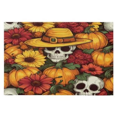 Imagem de CEBUGI Tapete de área 60 x 90 cm macio lavável tapete antiderrapante com suporte de borracha abóboras caveiras tapetes de área para sala de estar, quarto, decoração de casa