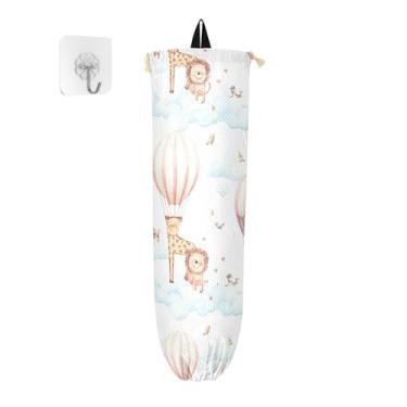 Imagem de xigua Suporte de parede para saco plástico de animais fofos com cordão, pacote com 2, organizador de sacola de mercearia reutilizável para bolsas, meias, roupas íntimas e gravatas