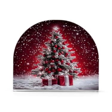 Imagem de xigua Lindo porta-guardanapos de árvore de Natal para mesas, porta-guardanapos de papel de placa acrílica elegante, dispensador de papel de seda independente moderno para jantar, sala de estar