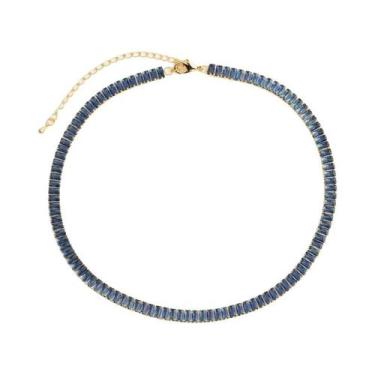 Imagem de Colar De Tênis Com Zircônia Cúbica Arco-Íris Larga Na Cor Dourada Para