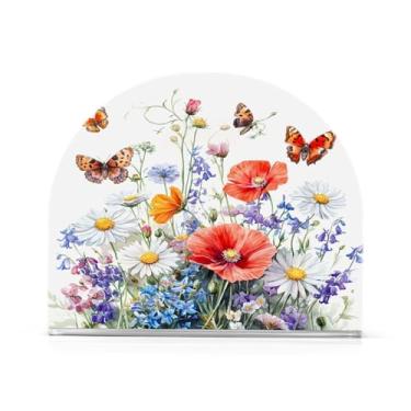 Imagem de Qilmy Porta-guardanapos para mesas de flores silvestres e borboletas – Porta-guardanapos para cozinha, porta-guardanapos de mesa, porta-guardanapos de coquetel, porta-guardanapos de papel293