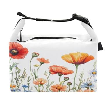 Imagem de STAYTOP Lancheira de flores silvestres em aquarela com fivela, lancheira isolada para meninos e meninas, lancheira para trabalho escolar