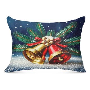 Imagem de Capas de travesseiro decorativas grandes de flanela de Natal com sinos de Natal para travesseiro padrão Queen King, tamanho do corpo, 53 cm x 137 cm