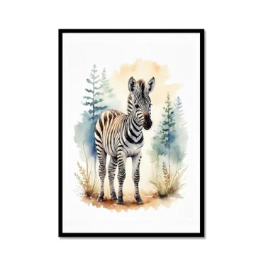 Imagem de Arte de parede de berçário botânico fofo safári floresta nebulosa urso coelho raposa lobo guaxinim cervo girafa zebra tigre aquarela decoração de quarto infantil (SKU8,20.3x30.5 cm = (20x30cm