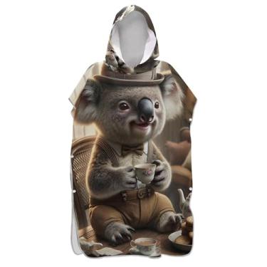 Imagem de TSENQUE Koala Vintage Marrom Surf Poncho Adultos Trocador Plus Size Adulto Ponchos para Mulheres Com Capuz Toalha de Praia Estampado