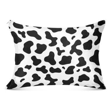 Imagem de Fronha irregular preta branca com manchas de vaca grande felpuda com zíper longo padrão king queen size fronha de cama fronha, tamanho do corpo, 53 cm x 137 cm