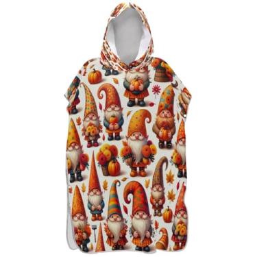 Imagem de Joisal Poncho de surf para adultos trocador com capuz toalha de natação plus size homens mulheres poncho com capuz bonito outono gnomos laranja