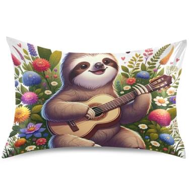 Imagem de Lindas capas de almofada de cetim floral de guitarra preguiça para o cabelo, capas de almofadas refrescantes padrão Queen King, tamanho king, 101,6 cm x 50,8 cm