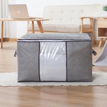 Imagem de Caixa Organizadora TNT com Tampa Transparente e Zíper Premium para Closet e Guarda-Roupa – Anti Poeira, Umidade e Insetos, Dobrável e Empilhável(Cinza 3 Unis)