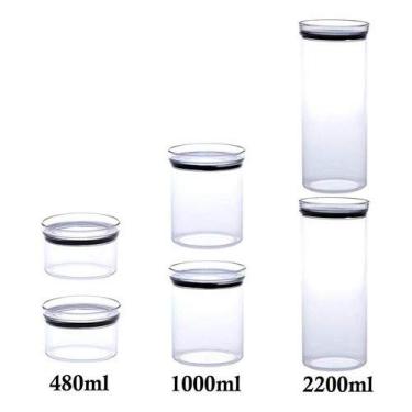 Imagem de 6 Potes Herméticos Redondo 480ml, 1000ml e 2200ml para armazenamento de alimentos