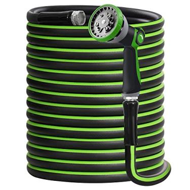 Imagem de Mangueira de jardim resistente 1,5 cm super flexível mangueira de água com bocal pulverizador de 10 funções 3/4" acessórios sólidos mangueira à prova de vazamento 450 PSI tubo de irrigação lavagem de carro (30 m, preto + verde)