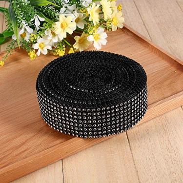 Imagem de GLOGLOW Fita Decorativa Com Acabamento Em Malha de Diamante, Plástico Galvanizado, 8 Fileiras de Diamantes Simulados, 1,45 Polegada de Largura, 10 Jardas, Ferramentas de Jardinagem Prateadas (Preto)