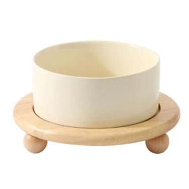 Imagem de HEEPDD Bacia Elevada do Gato, Pratos Cerâmicos Elevados do Gato Com Micro-ondas Suporte de Madeira e Bacia Segura Animal de Estimação Anti-vômito da Máquina de Lavar Louça (850ml)