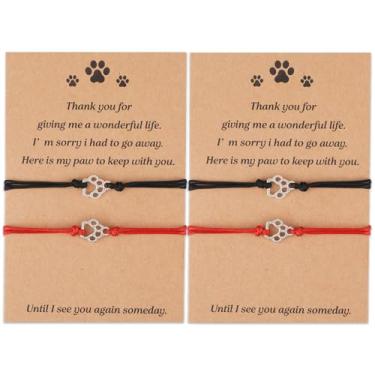Imagem de 4pcs Pulseira Memorial Gato Cão Presente, Pulseira Memorial para Perda de Animal Lembrança Presentes Simpatia Pulseiras de Amizade com Pegada para Amantes Gato & Cão (Vermelho, Preto)