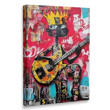 Imagem de Banksy Arte de parede em tela de grafite colorido abstrato, hip hop pop Banksy impressões engraçadas de pôsteres de guitarra, decoração de quarto legal para meninos adolescentes, sala de estar, casa