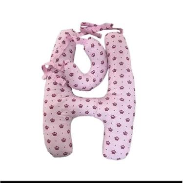 Imagem de Almofada em Formato H com Apoio para Pescoço – Infantil e Adulto – Para Dormir em Viagens e Descanso(Coroa Rosa)