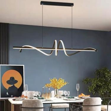 Imagem de Lustre LED para mesa de jantar, com regulagem infinita de intensidade, ideal para bar. Lustre LED moderno para escritório aconchegante, restaurante e muito mais (A: Preto, 120cm)