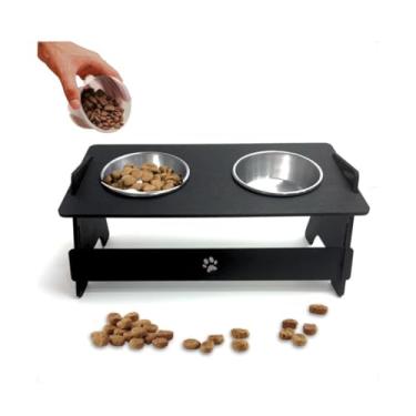 Imagem de Comedouro Duplo Elevado Inox Alto Para Cães e Gatos Tamanho P 14cm