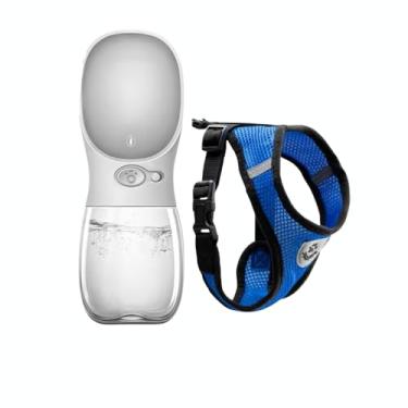 Imagem de Kit pet Guia peitoral Simples e garrafa portátil para passeios 350ml (Azul, Pequeno)