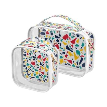 Imagem de xigua Bolsa de maquiagem com padrão Terrazzo para mulheres, bolsa de cosméticos de viagem, bolsa de higiene portátil à prova d'água para viagens, férias, organização de banheiro