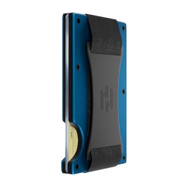 Imagem de Carteira masculina – redesenhada com um toque moderno – elegante, minimalista e sem costura, equipada com clipe para dinheiro com bloqueio de RFID (estilo fibra de carbono), Azul-marinho, Carteiras