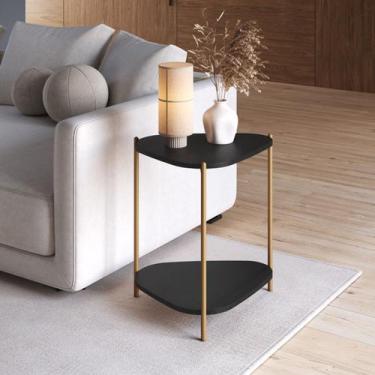 Imagem de Mesa Lateral com Prateleira Orgânica 44,2cm Pé de Metal 28016 Artesano