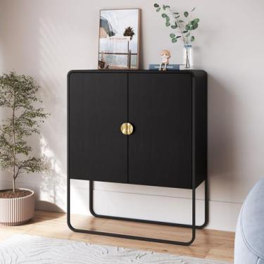 Imagem de Balcão Buffet 90cm 2 Portas Organico Pé Metal Luna Artesano, Nero/Pret