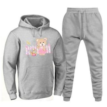 Imagem de Conjunto Abrigo Moletom Feminino Plus Size Canguru Numeraçao Especial Estampado Calça Cos Elastico-Feminino