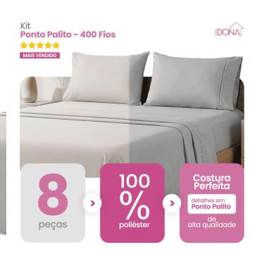 Imagem de Kit 2 Jogos de Lençol Casal/King 4 Peças 400 Fios Ponto Palito Toque Macio Premium Casa Dona