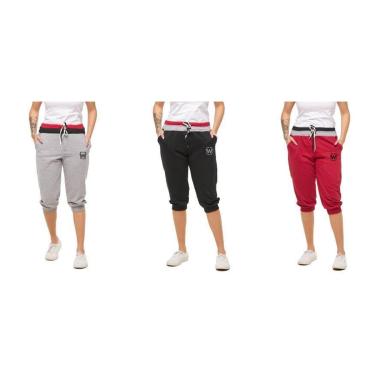 Imagem de KIT COM 03 BERMUDAS DE MOLETOM FEMININA WOOKS SARUEL SKINNY-B1-CINZACLARO-PRETO-VERMELHO-GG-Feminino
