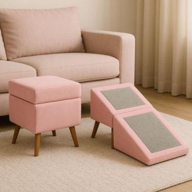 Imagem de Rampa Escada Vira Puff Móvel Suede Para Pets Cachorro Gato P01 Cor:Azu