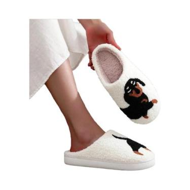 Imagem de Pantufas De Pelúcia Bordadas Com Estampa De Dachshund Para Mulheres, Q