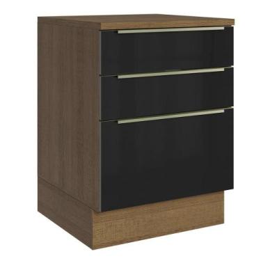 Imagem de Balcão De Cozinha 60 Cm 3 Gavetas Rustic/preto Lux Madesa Rustic/preto