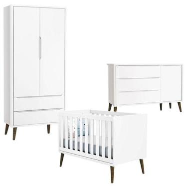 Imagem de Quarto de Bebê Theo 2 Portas com Cômoda com Porta Branco Acetinado com
