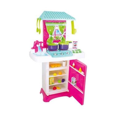 Imagem de Cozinha Infantil Geladeira Fogão com Pia e Torneira Funcional Sai Água Rosa Lua de Cristal