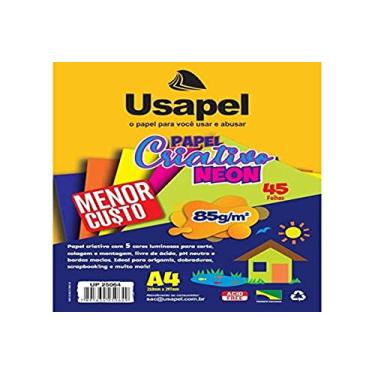 Imagem de Papel Criativo Neon, Usapel, 5 Cores, 45 Folhas, A4, 21x29,7 cm