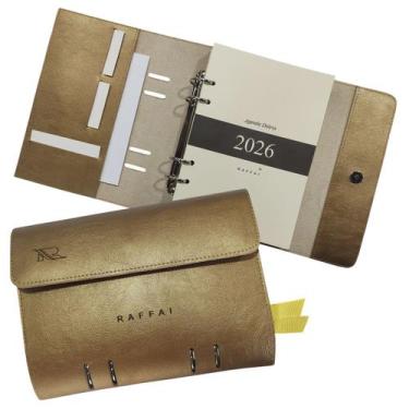 Imagem de Agenda Diária 2027 108-R Personalizada Raffai Couros, Dourado