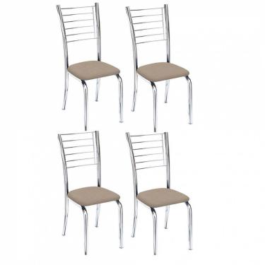 Imagem de Kit 4 Cadeiras Lara Cromada Para Cozinha Bege