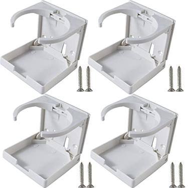 Imagem de ROYHOO Suporte universal dobrável para bebidas, 4 peças, suporte de garrafa de copo de carro para barco, caravanas, caminhões, vans, com parafusos de montagem na parede (branco)