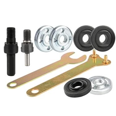 Imagem de Yakamoz Adaptador de esmerilhadeira de ângulo de perfuração com conjunto de peças de porca de flange, adaptador de mandril de broca de 6 mm e 10 mm com 3 conjuntos de porcas de flange de esmerilhadeira de substituição e chave inglesa de conversão