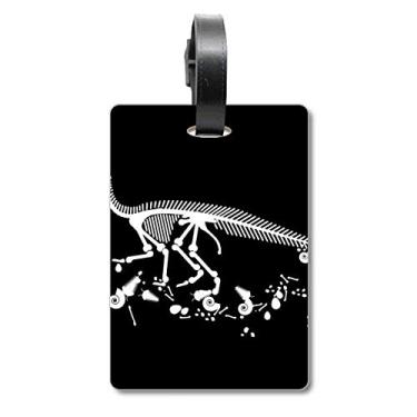 Imagem de Dinosaur Bone Bones Bolsa de mala preta com etiqueta para cartão de bagagem