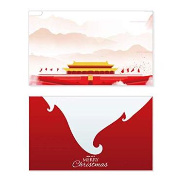 Imagem de Bandeira vermelha Tiananmen Mountain Fog Holiday Merry Christmas Cartões de parabéns Mensagem de Natal