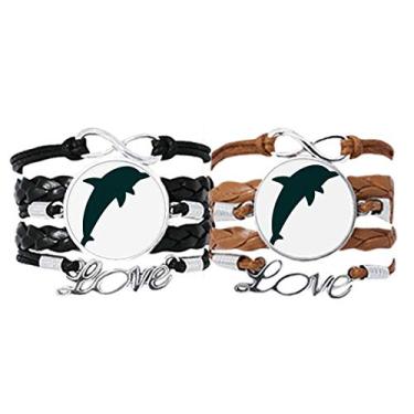 Imagem de Blue Ocean Streamline Linda pulseira de golfinho alça de mão pulseira de couro corda conjunto duplo presente