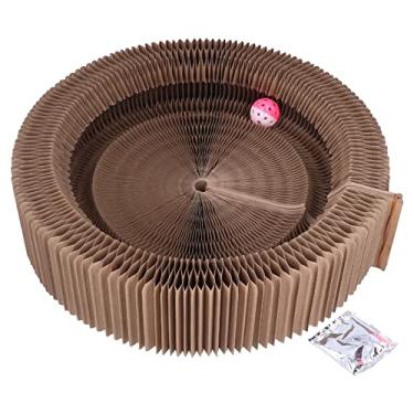 Imagem de Arranhador Para Gatos,Placa Para Arranhar Redonda Dobrável Para Gatos, Almofada Para Arranhar Para Gatos Com Catnip E Bola De Sino, Arranhadores De Gato Grandes De Alta Densidade Para Gatos Internos,